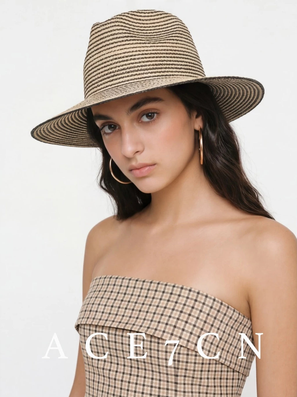 Striped Woven Straw Fedora — ACE7CN