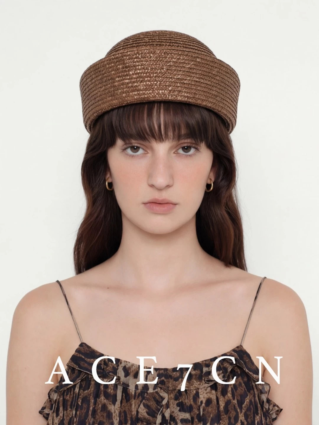 Rounded-Crown Straw Pillbox Hat — ACE7CN