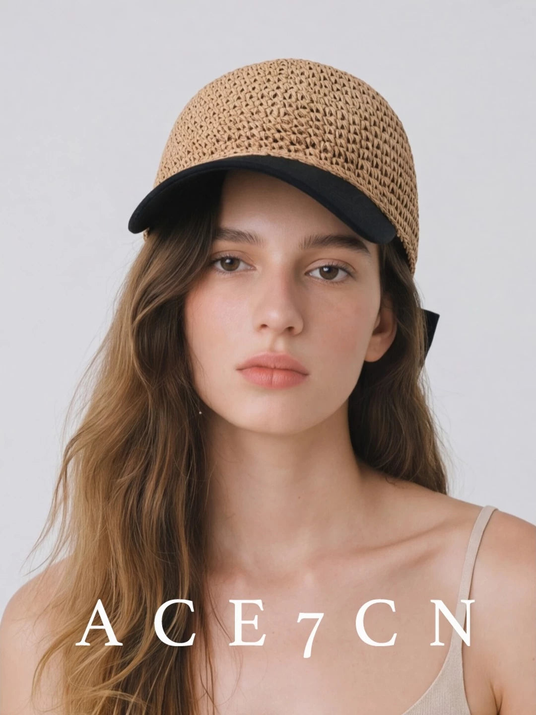Bow-Detail Paper-Straw Baseball Cap — ACE7CN