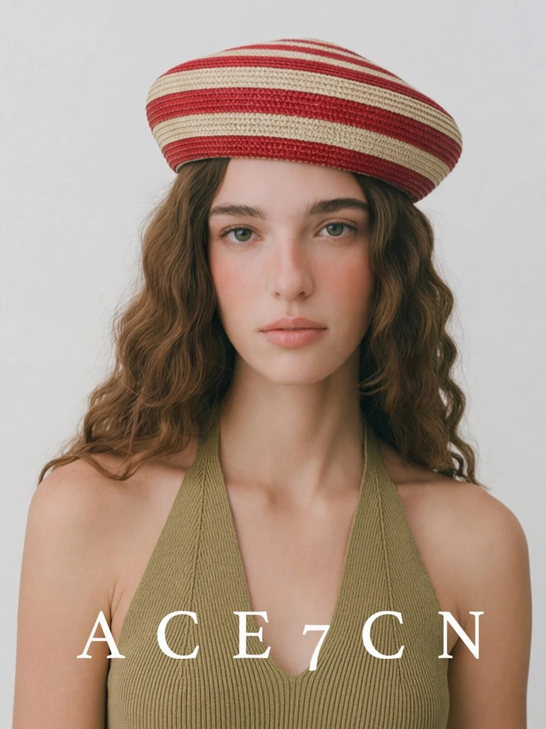 Striped Brimless Straw Pillbox Hat — ACE7CN