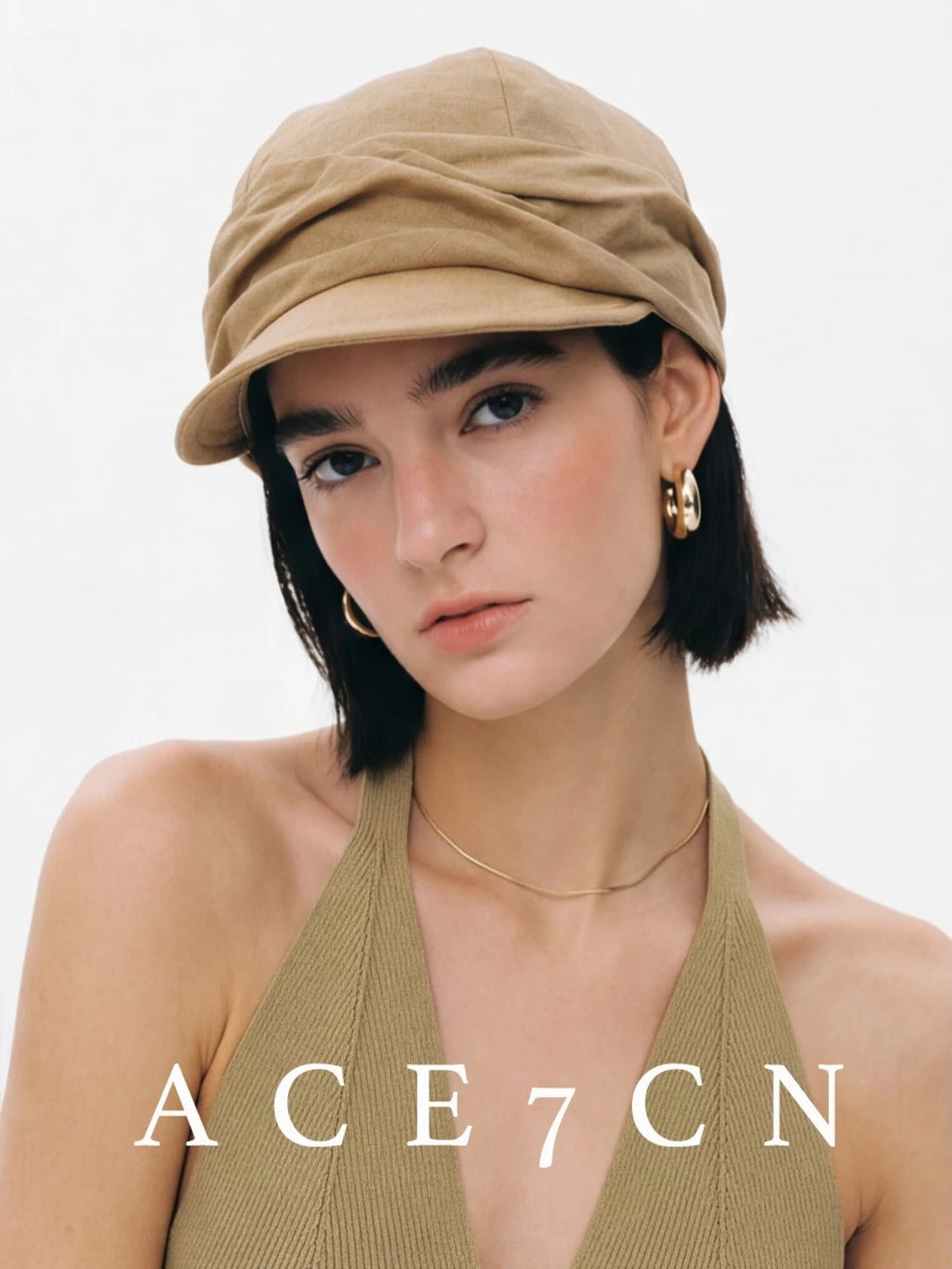 Hand-Pleated Linen Newsboy Cap — ACE7CN