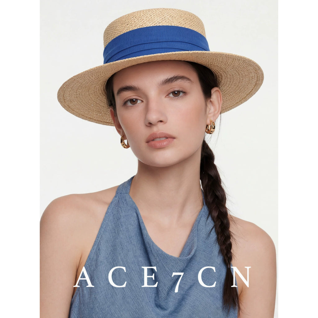 Cotton-Linen Ribbon Straw Fedora — ACE7CN