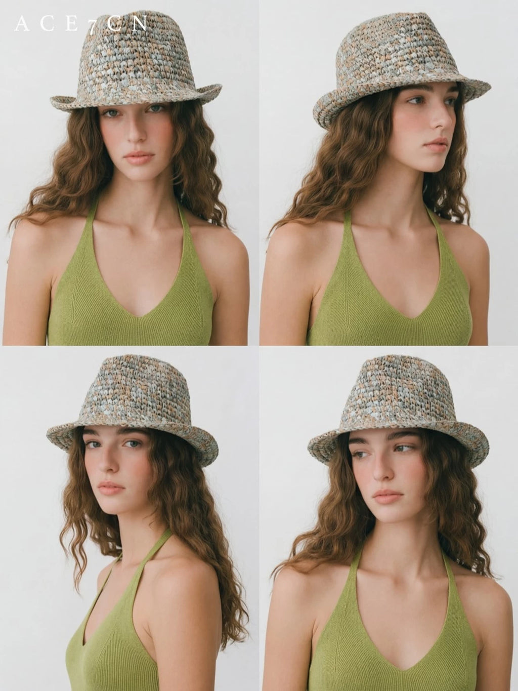Multicolor Crochet Straw Fedora — ACE7CN