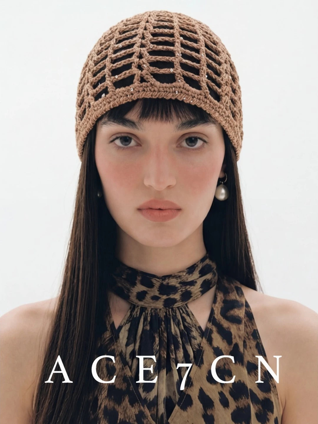 Glitter-Thread Openwork Crochet Beanie — ACE7CN