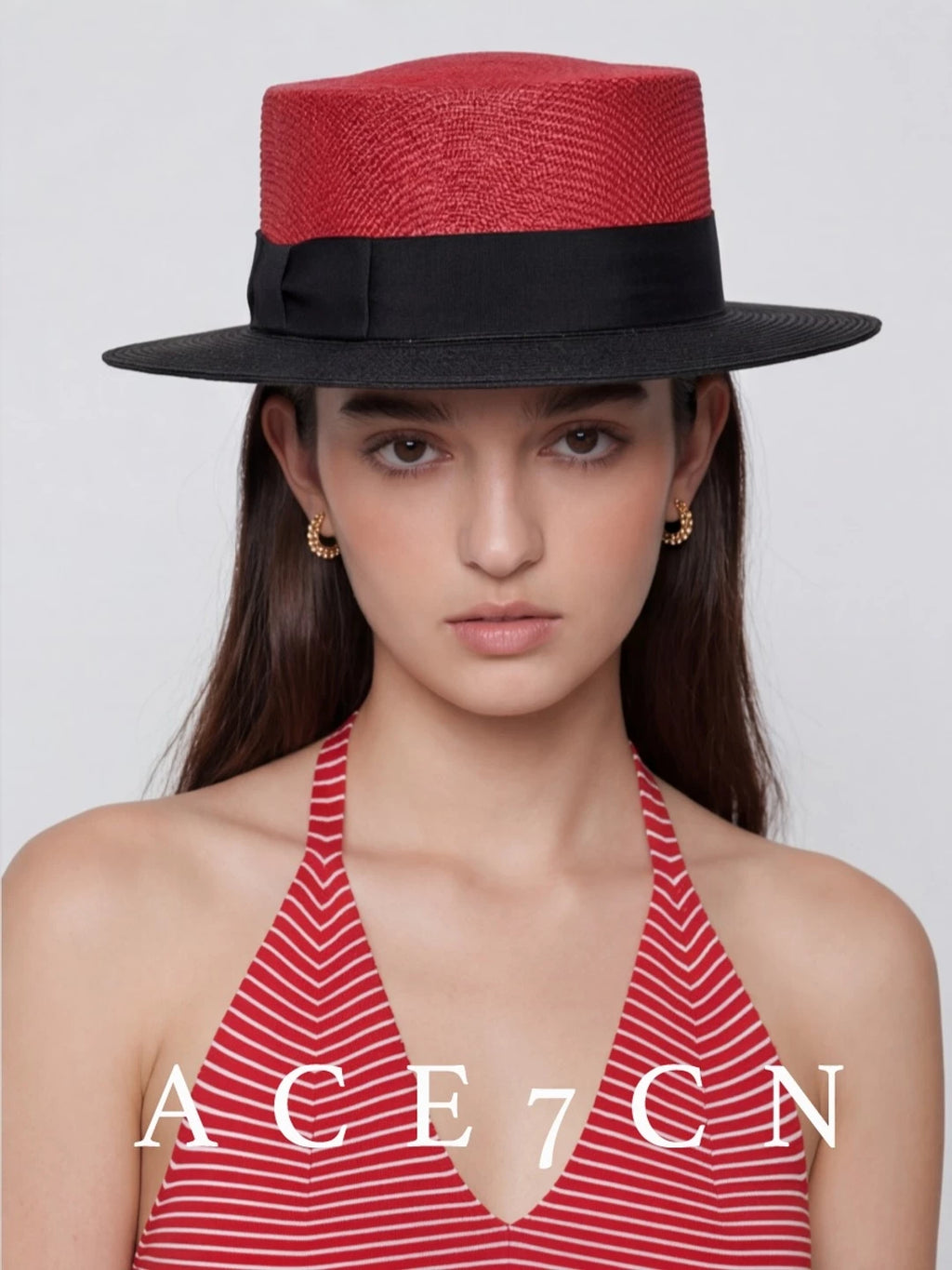 Color-Block Flat-Top Panama Hat — ACE7CN