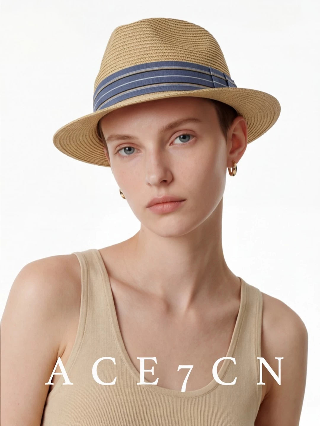Striped-Band Straw Fedora — ACE7CN