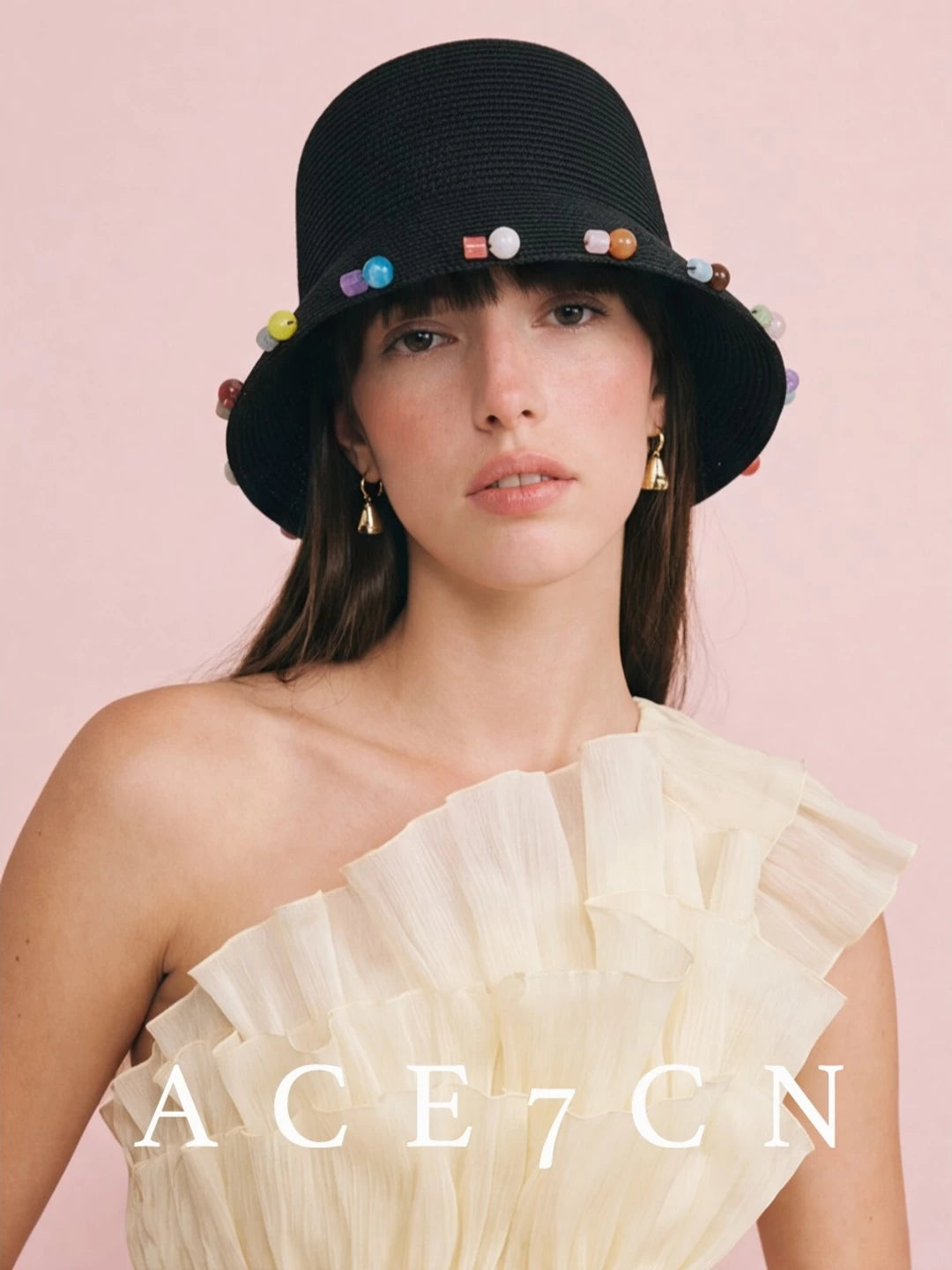 Colored-Stone Trim Bucket Hat — ACE7CN