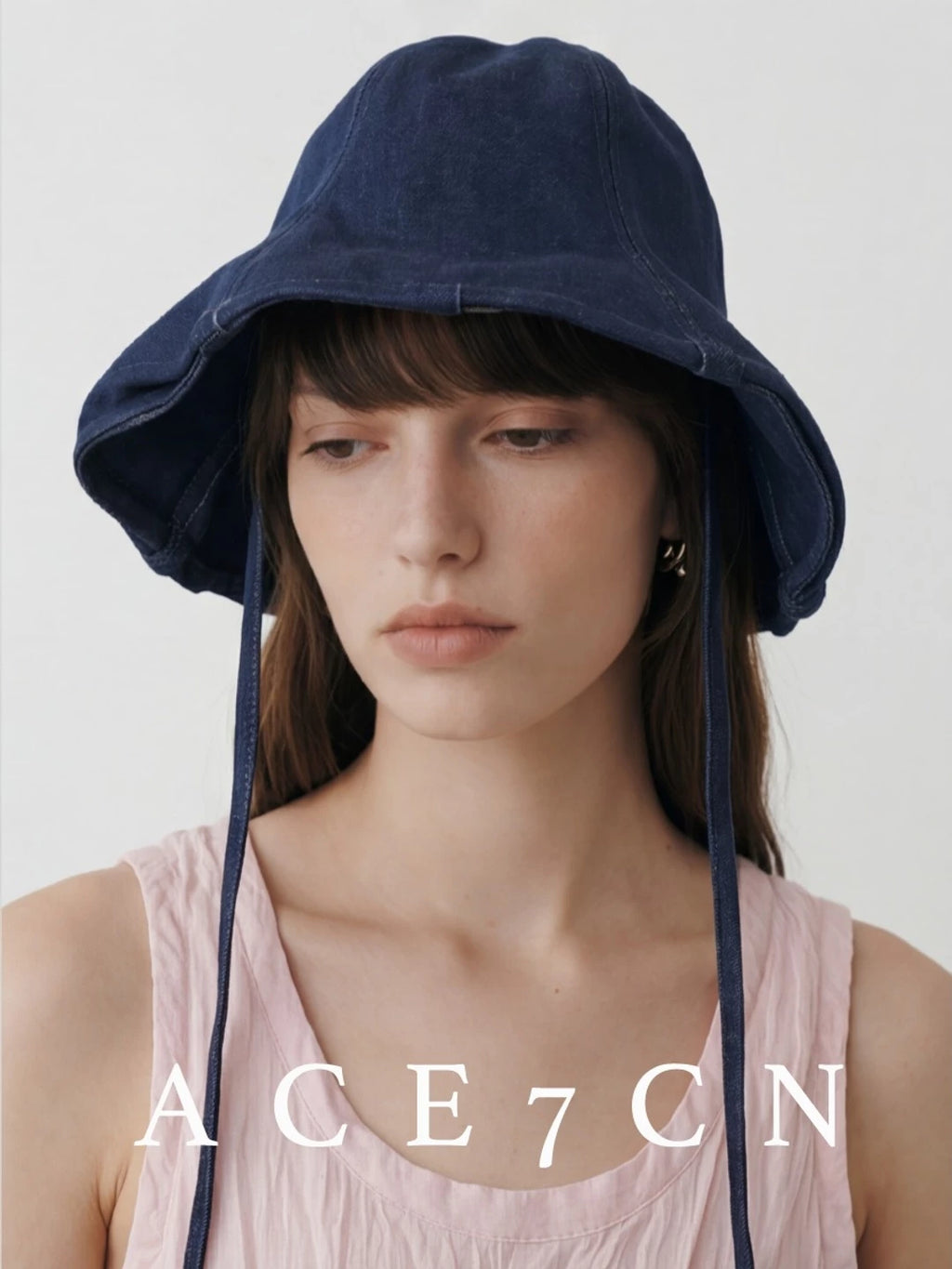 Tie-Strap Washed Denim Bucket Hat — ACE7CN