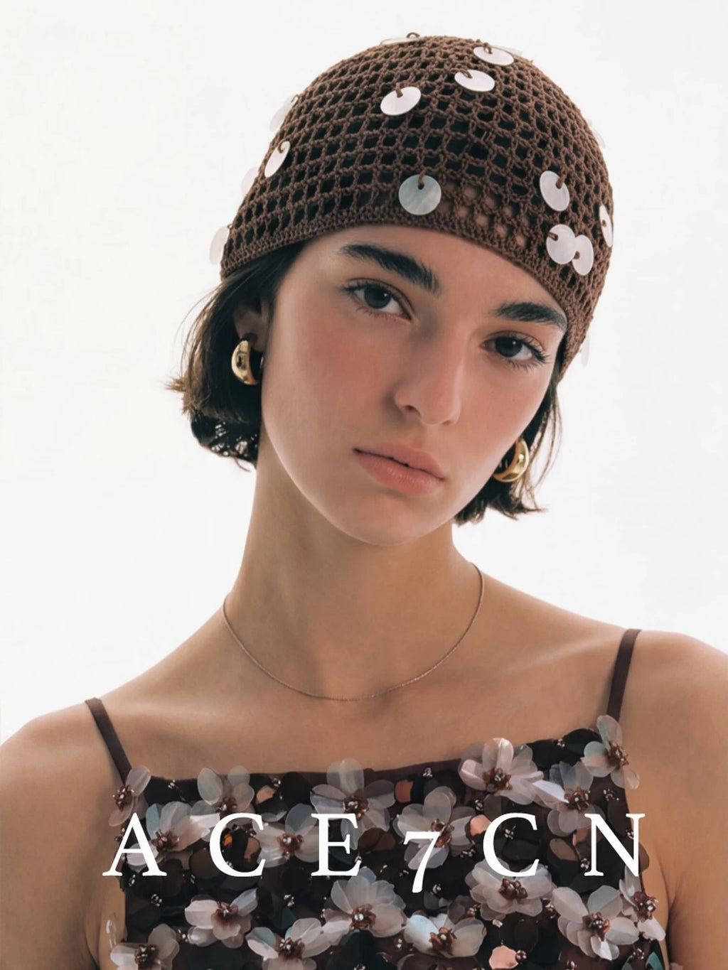 Sequined Crochet Head Scarf Hat — ACE7CN