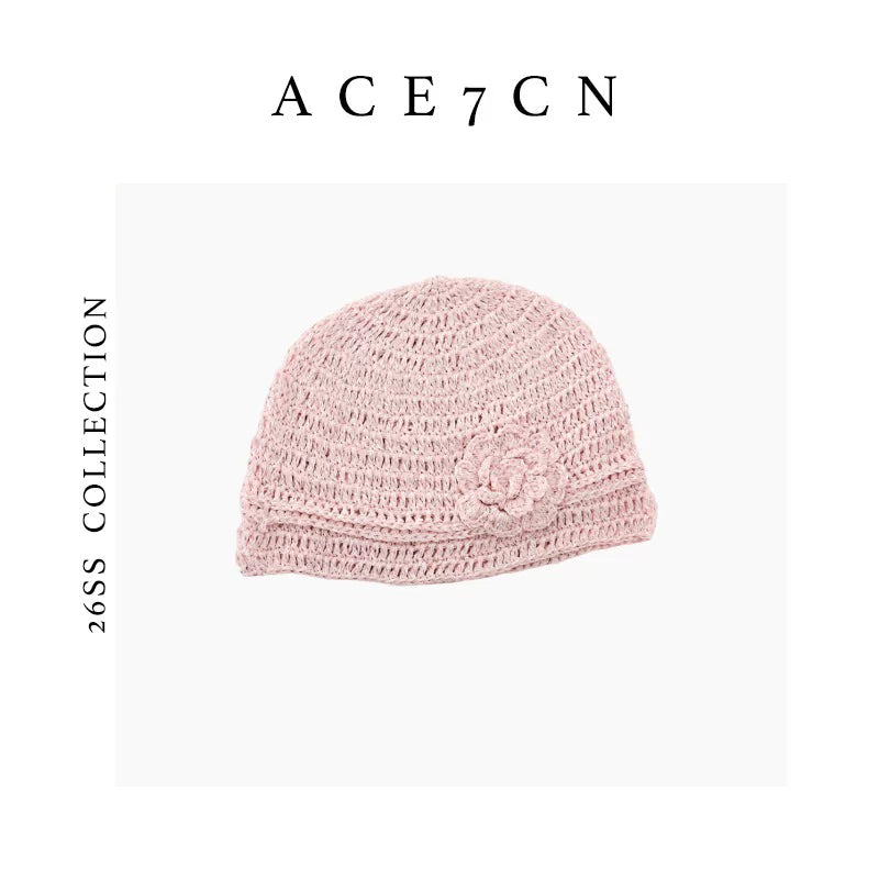 Crochet-Flower Glitter Knit Beanie — ACE7CN