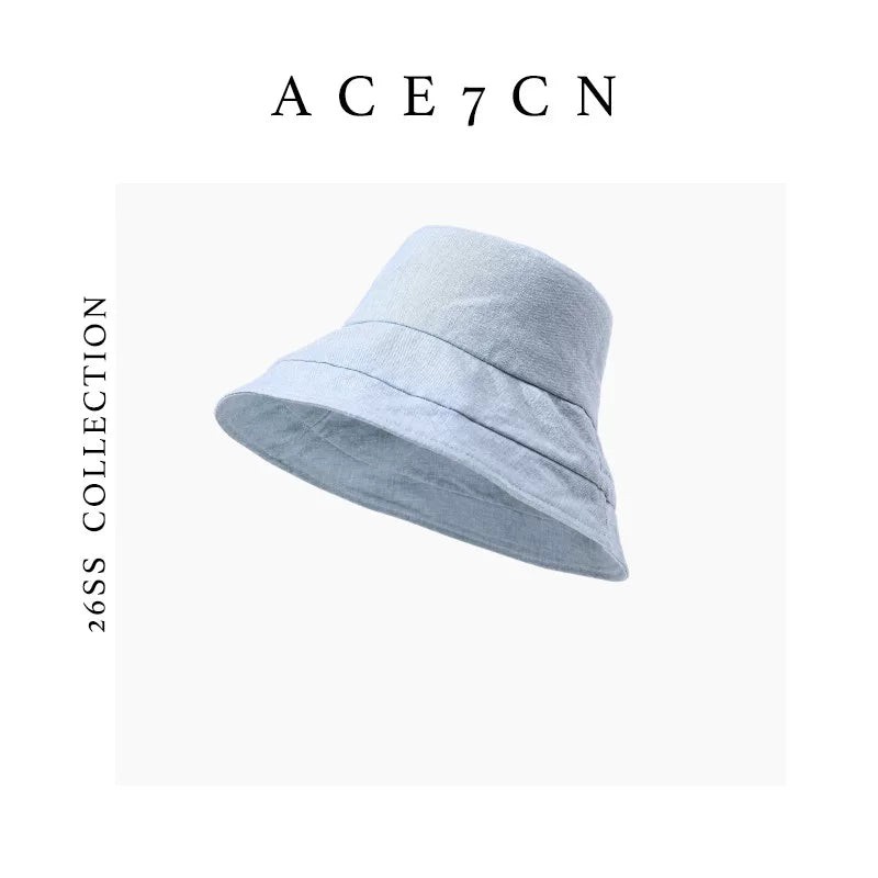 Wide-Brim Linen Bucket Hat — ACE7CN