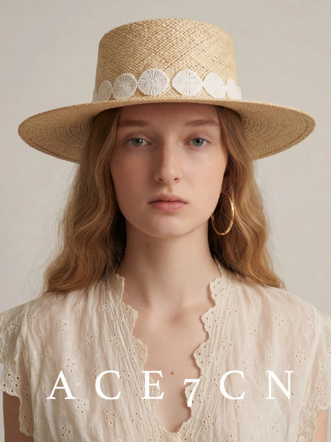 Lace-Trim Straw Panama Hat — ACE7CN