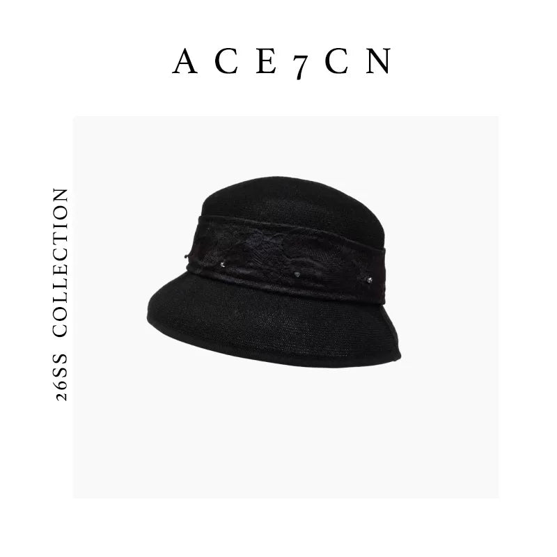 Lace-Trim Straw Bucket Hat — ACE7CN
