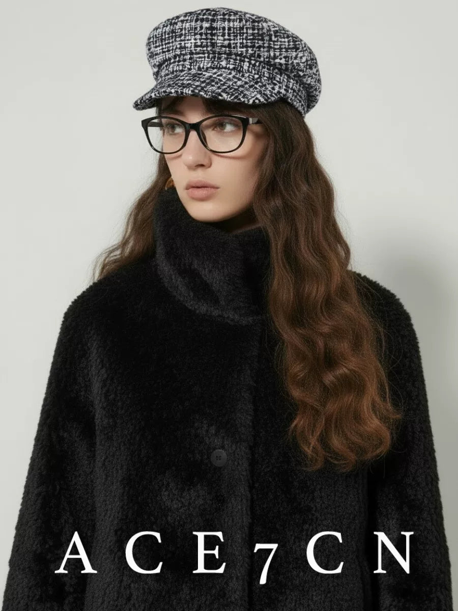 Plaid Tweed Flat-Top Newsboy Cap — ACE7CN