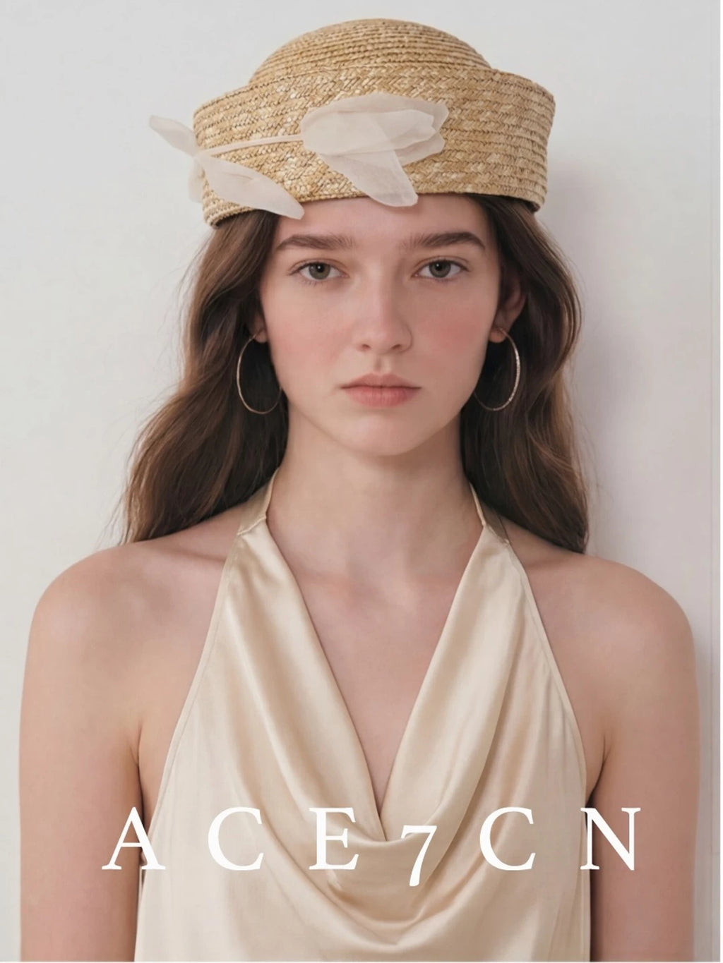 Tulip-Sprig Wheat-Straw Pillbox Hat — ACE7CN