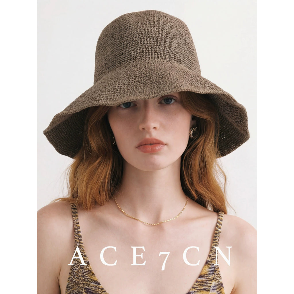 Foldable Hand-Crochet Wide-Brim Bucket Hat — ACE7CN