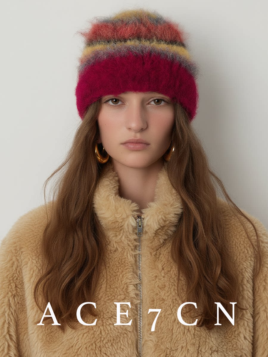 Color-Block Striped Plush Beanie — ACE7CN