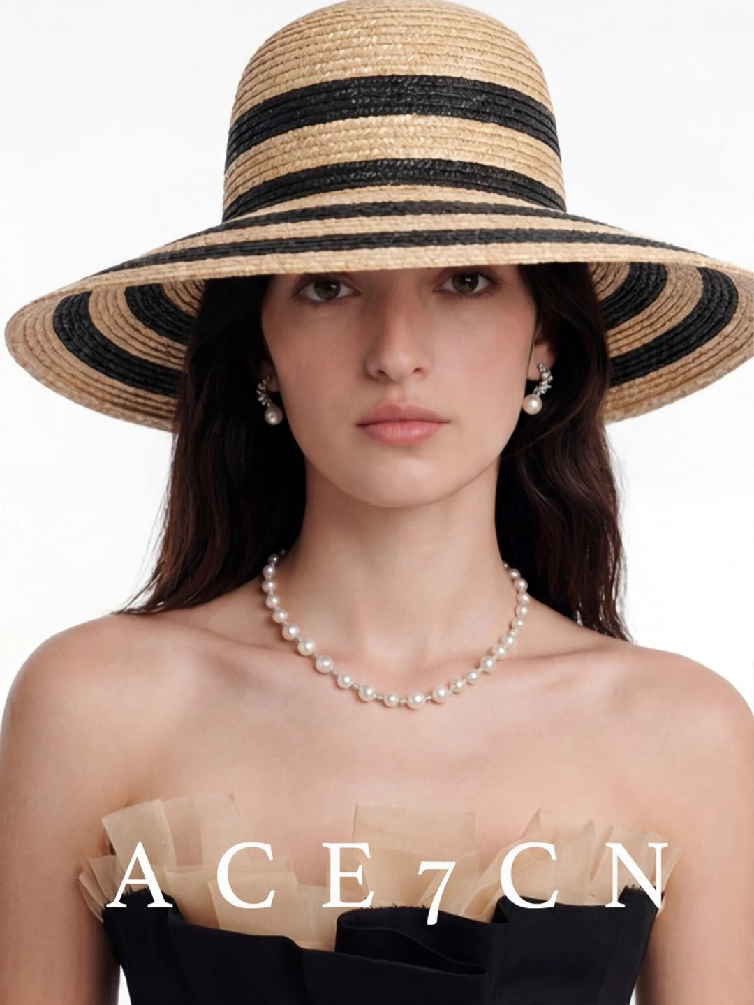 Striped Wide-Brim Wheat-Straw Hat — ACE7CN