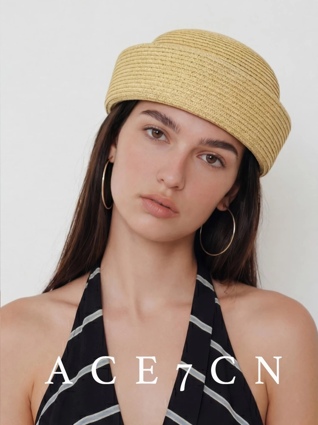 Yellow Brimless Straw Pillbox Hat — ACE7CN