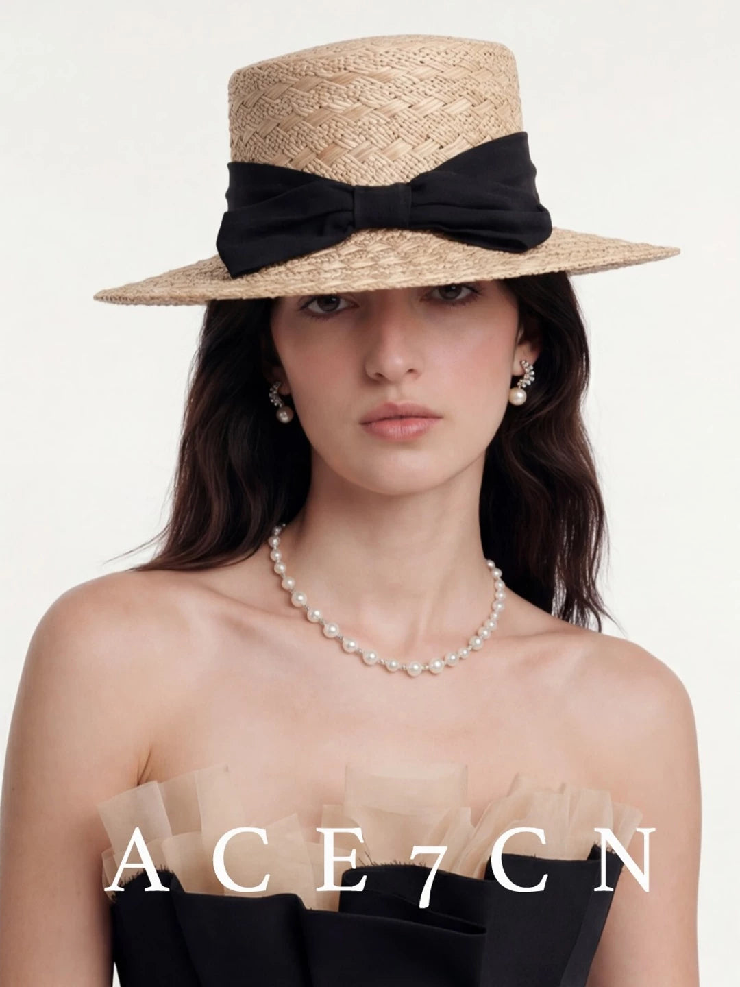 Bow-Trimmed Natural Straw Fedora — ACE7CN